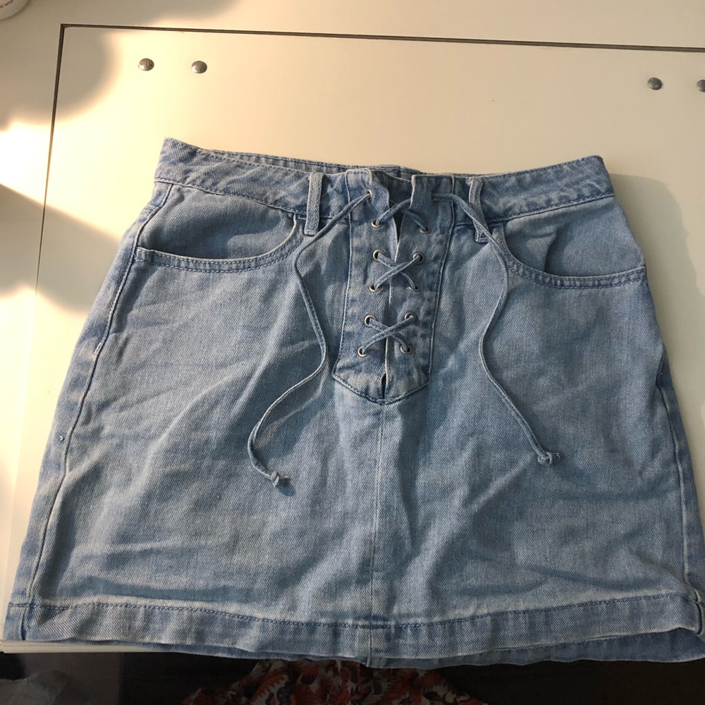 Pacsun X Kendall and Kylie tie up jean mini skirt